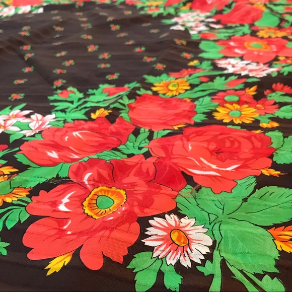 Valentini Italian Scarf Brown and Red Floral Print - Picture 6 of 8